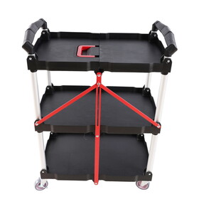 Folding service car with wheels, three-layer practical trolley, folding storage cart, suitable for family, garage, restaurant, hotel, kitchen, warehouse. No assembly required.