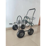 Garden Hose Reel Cart - 4 Wheels Portable Garden Hose Reel Cart with Storage Basket Rust Resistant Heavy Duty Water Hose Holder