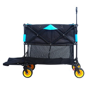 Big large capacity Folding cart Extra Long Extender Wagon Cart Folding Wagon Garden Shopping Beach Cart (black + blue) W227P200955