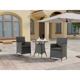 3 Piece Outdoor Dining Set All-Weather Wicker Patio Dining Table and Chairs with Cushions, Round Tempered Glass Tabletop for Patio Backyard Porch Garden Poolside W2281S00004