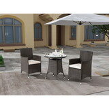 3 Piece Outdoor Dining Set All-Weather Wicker Patio Dining Table and Chairs with Cushions, Round Tempered Glass Tabletop for Patio Backyard Porch Garden Poolside W2281S00005