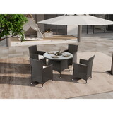 5 Piece Outdoor Dining Set All-Weather Wicker Patio Dining Table and Chairs with Cushions, Round Tempered Glass Tabletop with Umbrella Cutout for Patio Backyard Porch Garden Poolside W2281S00007