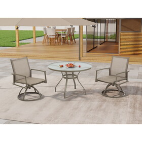 5-Piece Bistro Patio Table and Chairs Set with Tan PVC Sling Swivel Rocker Chairs and Round Cast-Top Outdoor Table, Premium Weather Resistant Outdoor Dining Set for Backyard & Deck W2281S00009