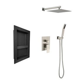 Shower System with rain shower head, hand shower head, water control valve, shower bracket, hose and niche W2287141510