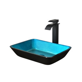 18.125" L -13.0" W -4 1/8" H Handmade Countertop Glass Rectangular Vessel Bathroom Sink Set in Turquoise Finish with Matte Black Single-Handle Single Hole Faucet and Pop Up Drain W2287P143128