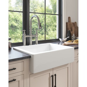 24"L x 19" W Farmhouse/Apron Front White Ceramic Kitchen Sink W2287P185833