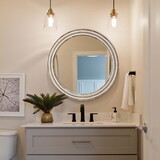 23.62 inches Wood Round Decorative Mirrors for Wall Decor, Rustic Circle Mirror for Bedroom, Bathroom, Living Room, Entryway Mirror for Home and Office with beads W2295P246675