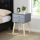 Side Table,Bedside Table with 2 Drawers and Rubber Wood Legs, Mid-Century Modern Storage Cabinet for Bedroom Living Room, Gray P-W2297P195591