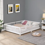 Queen Size Floor Bed with Door,Solid Wood Platform Bed Frame with Fence,Suitable for children,Pine Wood,White W2297P202917