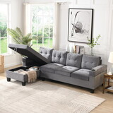 Sectional Sofa Set for Living Room with L Shape Chaise Lounge,cup holder and Left Hand with Storage Chaise Modern 4 Seat (Grey) W2297S00011