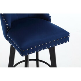 Yisheng Modern Swivel 27" H Seat Velvet Barstools with Large Backrest and Sturdy Footrest,button Tufted Rivet Trim Dining Room Chairs with Metal Pull Ring,Blue W2311P149169