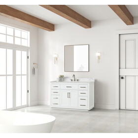 54" Bathroom Vanity with Sink, Modern Bathroom Vanity Set with Soft-Close Cabinet and 6 Drawers, Solid Wood Bathroom Storage Cabinet with Countertop, White W2316P151226