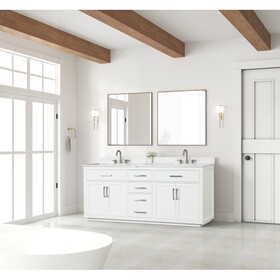 80" Bathroom Vanity with Double Sink, Freestanding Modern Bathroom Vanity with Soft-Close Cabinet and 3 Drawers, Solid Wood Bathroom Storage Cabinet with Quartz Countertop, White W2316P151231