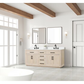 80" Bathroom Vanity with Double Sink, Freestanding Modern Bathroom Vanity with Soft-Close Cabinet and 6 Drawers, Solid Wood Bathroom Storage Cabinet with Quartz Countertop, Milk Oak W2316P151234