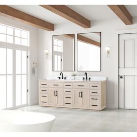 84" Bathroom Vanity with Double Sink, Modern Bathroom Vanity Set with Soft-Close Cabinet and 9 Drawers, Solid Wood Bathroom Storage Cabinet with Countertop and Backsplash, Milk Oak W2316P151255