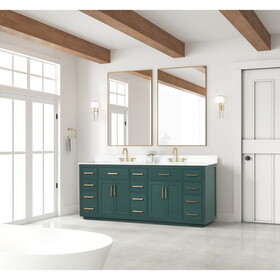 84" Bathroom Vanity with Double Sink, Modern Bathroom Vanity Set with Soft-Close Cabinet and 9 Drawers, Solid Wood Bathroom Storage Cabinet with Countertop and Backsplash, Green W2316P151256