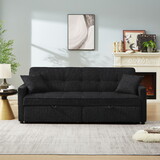 3 in 1 Convertible Sleeper Sofa Bed, Modern Fabric Loveseat Futon Sofa Couch Pullout Bed, Small Love Seat Lounge Sofa Reclining Backrest, Pillows, Pockets, Home furniture for Living Room, Black
