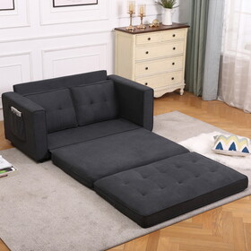 3-in-1 Upholstered Futon Sofa Convertible Floor Sofa bed,Foldable Tufted Loveseat with Pull Out Sleeper Couch Bed,Folding Mattres Love Seat Daybed w/Side Pockets for Living Room, Dark Gray