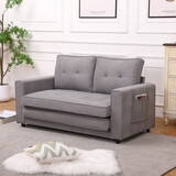 Upgraded Loveseat Sleeper Sofa Bed, Futon Sofa Bed with 2 Side Pocket, 3-in-1 Upholstery Floor Gaming Sofa Bed, Convertible Pull Out Couch Bed for Living Room,Light Gray W2325P144330