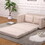 Beige Folding Sofa Bed with Two Storage Pockets, Linen Convertible Foldable Couch Bed, Loveseat Sleeper Sofa, Sofa Bed Couch, Couches for Living Room, Apartment W2325P145175