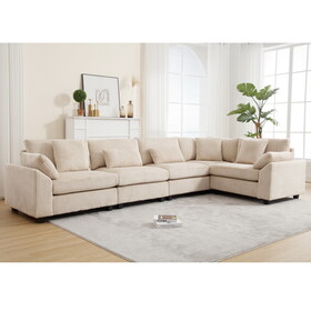 Velvet Modular Sectional Sofa, L Shaped Sofa Couch Sectional Couch,Convertible Sectional Sofa, Corduroy for Living Room, Beige W2325S00014