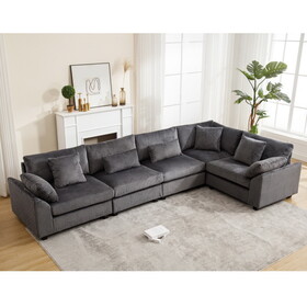 Modular Sectional Sofa Couches Set,Corduroy Upholstered Deep Seat Comfy Sofa for Living Room 5 Seat,Dark Gray W2325S00013