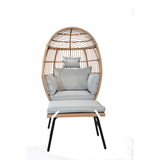 Outdoor Garden Wicker Egg Chair and Footstool Patio Chaise, with Cushions, Outdoor Indoor Basket Chair W2337P151814