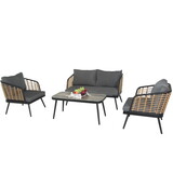 4 Pieces Patio Furniture Set, PE Rattan Wicker 4 pcs Outdoor Sofa Set w/Washable Cushion and Tempered Glass Tabletop, Conversation Furniture for Garden Poolside Balcony W2337S00003