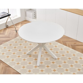 42.1"WHITE Table Mid-century Dining Table for 4-6 people with Round MDF Table Top, Pedestal Dining Table, End Table Leisure Coffee Table,cross leg