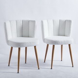 Modern WHITE dining chair(set of 2) with iron tube wood color legs, shorthair cushions and comfortable backrest, suitable for dining room, living room, cafe, simple structure. W23461121