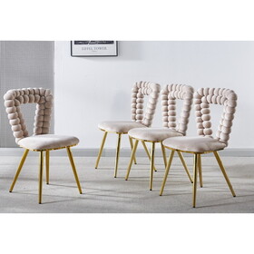 white and gold Modern chair(set of 4) with iron tube legs, soft cushions and comfortable backrest, suitable for dining room, living room, cafe,hairball back W234P154833