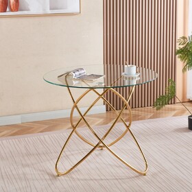 Dining Table with golden metal leg and tempered glass,Modern Space Saving Kitchen Table for Living Room,golden color metal legs W234P329699