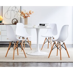 1+4,5pieces dining set,31.5"WHITE Table metal leg Mid-century Dining Table for 4-6 people with MDF Table Top, Pedestal Dining Table, End Table Leisure Coffee Table W234S00058