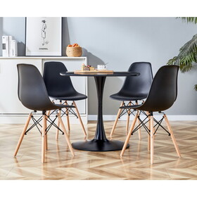 1+4,5pieces dining set,31.5"black Table metal leg Mid-century Dining Table for 4-6 people with MDF Table Top, Pedestal Dining Table, End Table Leisure Coffee Table W234S00059