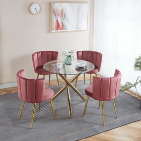 1+4,5pieces dining set, Table metal leg Mid-century Dining Table for 4-6 people with Glass Table Top, Pedestal Dining Table, End Table Leisure Coffee Table W234S00093