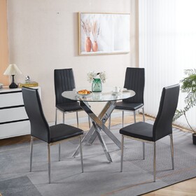 1+4,5pieces dining set, Table metal leg Mid-century Dining Table for 4-6 people with Glass Table Top, Pedestal Dining Table, End Table Leisure Coffee Table. W234S00120