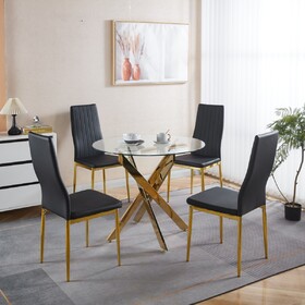 1+4,5pieces dining set, Table metal leg Mid-century Dining Table for 4-6 people with Glass Table Top, Pedestal Dining Table, End Table Leisure Coffee Table. W234S00124