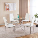 1+4,5pieces dining set, Table metal leg Mid-century Dining Table for 4-6 people with Glass Table Top, Pedestal Dining Table, End Table Leisure Coffee Table. W234S00131