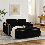 55.51 inch versatile foldable sofa bed in 3 lengths, modern sofa sofa sofa velvet pull-out bed, adjustable back and with USB port and ashtray and swivel phone stand (Black) W2353P151786