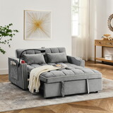 55.51 inch versatile foldable sofa bed in 3 lengths, modern sofa sofa sofa velvet pull-out bed, adjustable back and with USB port and ashtray and swivel phone stand (Grey) W2353P151787