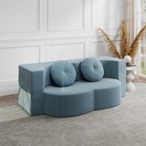 Modern Floor Sofa with 2 Pillows,Convertible Plush Corduroy Foam-Filled Sleeper Sofa Bed,14.2