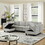 110.2"*78.7" Linen Modular Sectional Sofa,U Shaped Couch with Adjustable Armrests and Backrests,6 Seat Reversible Sofa Bed with Storage Seats for Living Room, Apartment,Grey white Color W2353S00001