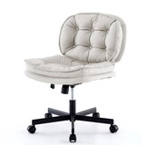 Armless-Office Desk Chair with Wheels: PU Leather Cross Legged Wide Chair,Comfortable Adjustable Swivel Computer Task Chairs for Home,Office,Make Up,Small Space,Bed Room