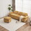 Modern Deep 3-Seat Sofa Couch with Ottoman, Polyester Sofa Sleeper Comfy Upholstered Furniture for Living Room, Apartment, Studio, Office,Yellow W2363S00011