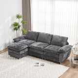 Modern Deep 3-Seat Sofa Couch with Ottoman, Polyester Sofa Sleeper Comfy Upholstered Furniture for Living Room, Apartment, Studio, Office,Dark Grey P-W2363S00008