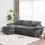 Modern Deep 3-Seat Sofa Couch with Ottoman, Polyester Sofa Sleeper Comfy Upholstered Furniture for Living Room, Apartment, Studio, Office,Dark Grey W2363S00012