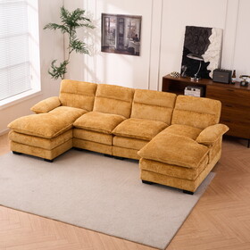 U-shaped profile sofa, including two single seats and two chains, modular sofa, Chenille sofa, Yellow W2363S00013