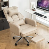 Swivel Ergonomic Office Chair, Technology Leather High Back Office Chair with Lumbar Support Headrest, Sedentary Comfortable Boss Chair, 155° Reclining Computer Chair (Color : Beige) W2367P181212