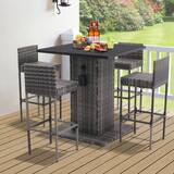 5-Piece Outdoor Conversation Bar Set,All Weather PE Rattan and Steel Frame Patio Furniture with Metal Tabletop and Stools for Patios, Backyards, Porches, Gardens, Poolside (Gray Gradient)