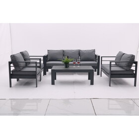5-piece Aluminum Outdoor Patio Conversation Set,All-Weather Sectional Sofa Outside Furniture with Removable Cushions and Tempered Glass Coffee Table for Courtyard,Poolside,Deck,Balcony(Grey)
